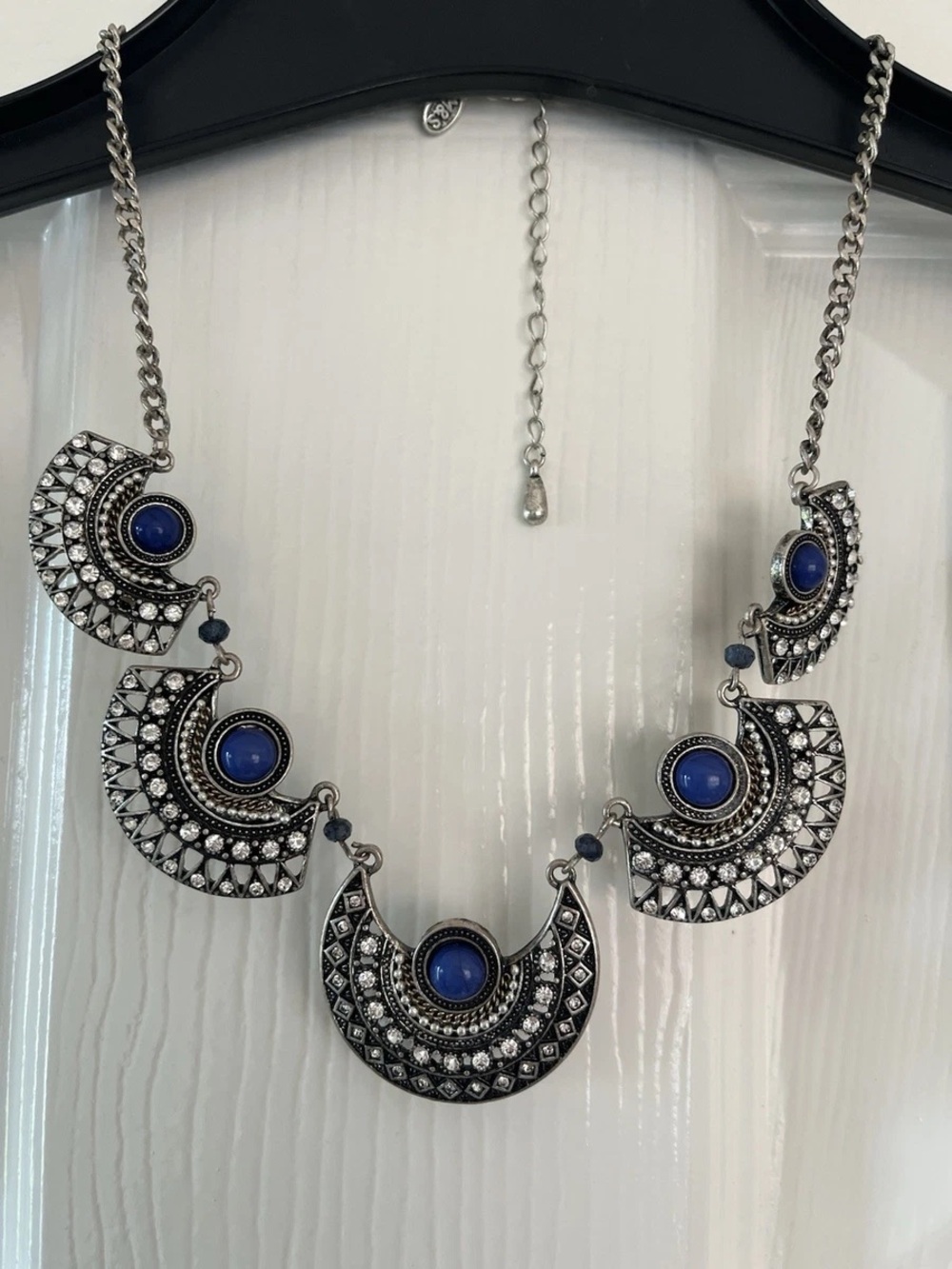 Marks and Spencer Bohemian Silver Plated Costume Necklace with Blue Stone